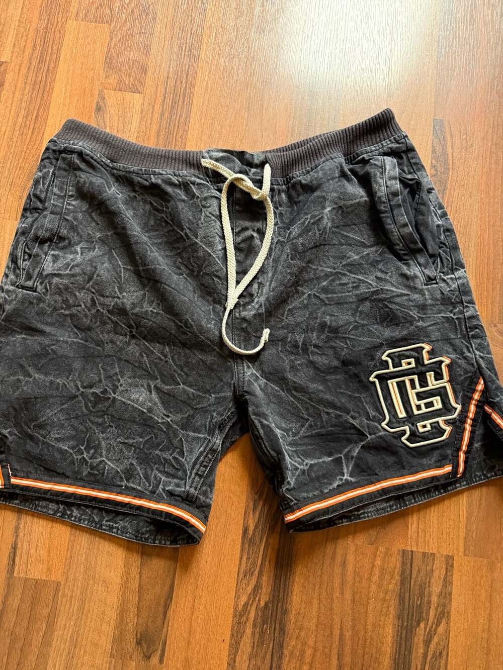 Original Fables Acid Wash Denim Logo Shorts